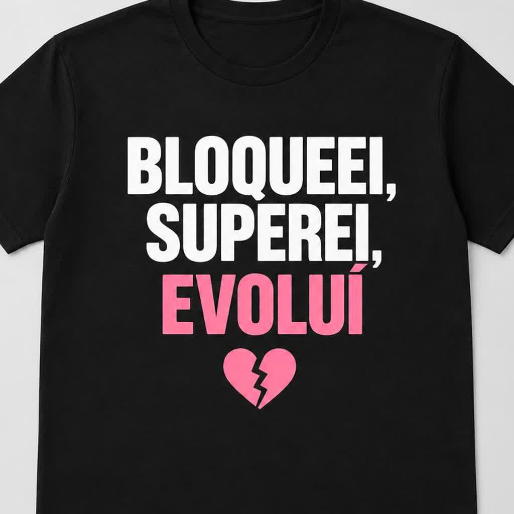 Detalhe da estampa BLOQUEEI, SUPEREI, EVOLUÍ