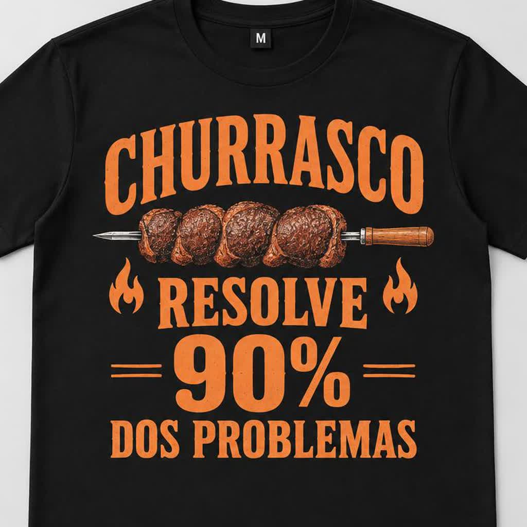 Detalhe da estampa CHURRASCO RESOLVE 90% DOS PROBLEMAS