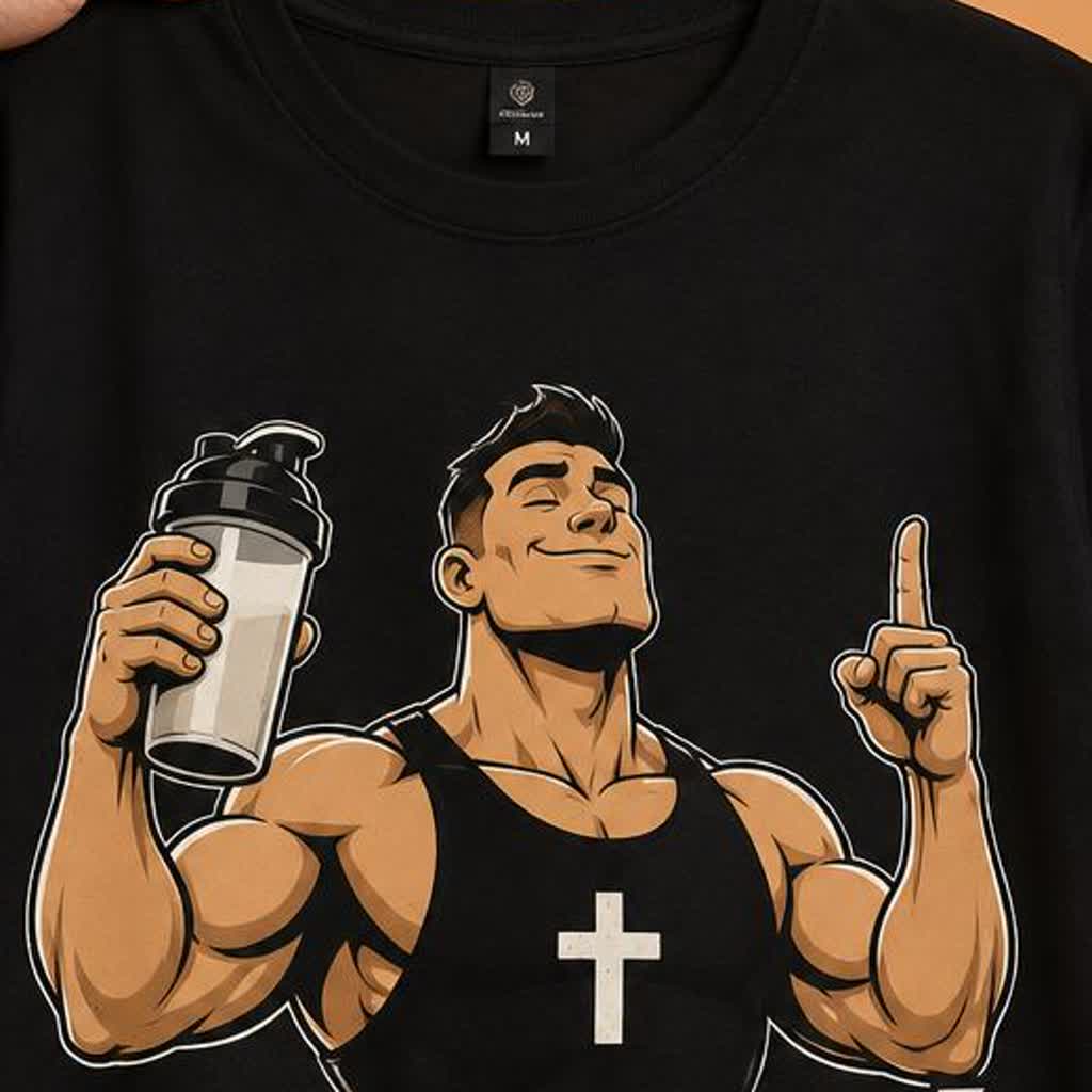 Detalhe da estampa WHEY E FÉ