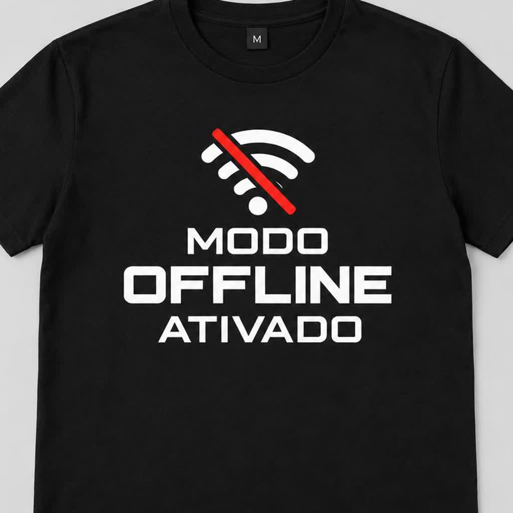 Detalhe da estampa MODO OFFLINE ATIVADO