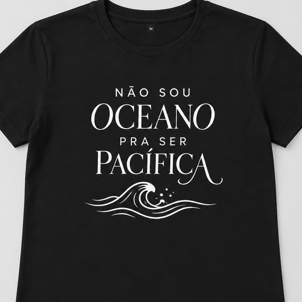 Detalhe da estampa NÃO SOU OCEANO PRA SER PACÍFICA