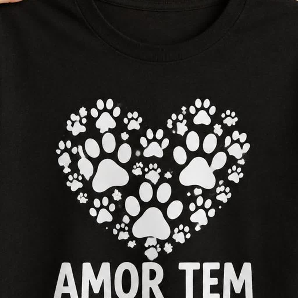 Detalhe da estampa AMOR TEM 4 PATAS