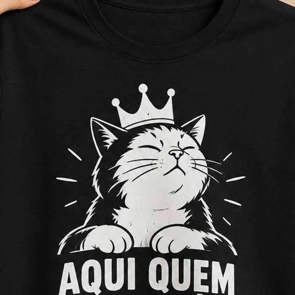 Detalhe da estampa AQUI QUEM MANDA É O GATO