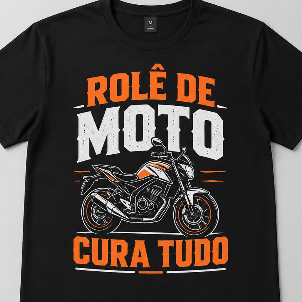 Detalhe da estampa ROLÊ DE MOTO CURA TUDO