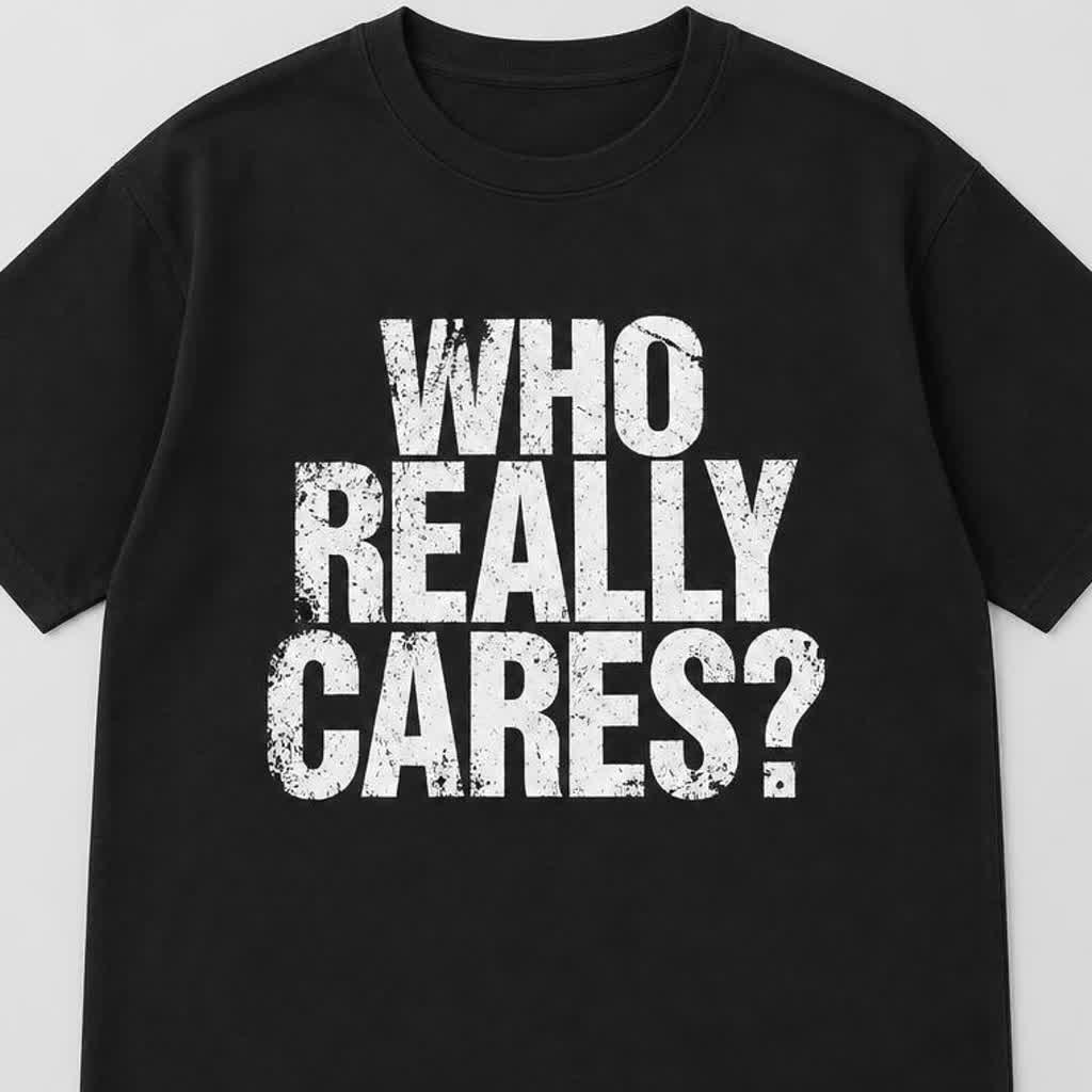 Detalhe da estampa WHO FUCKING CARES?